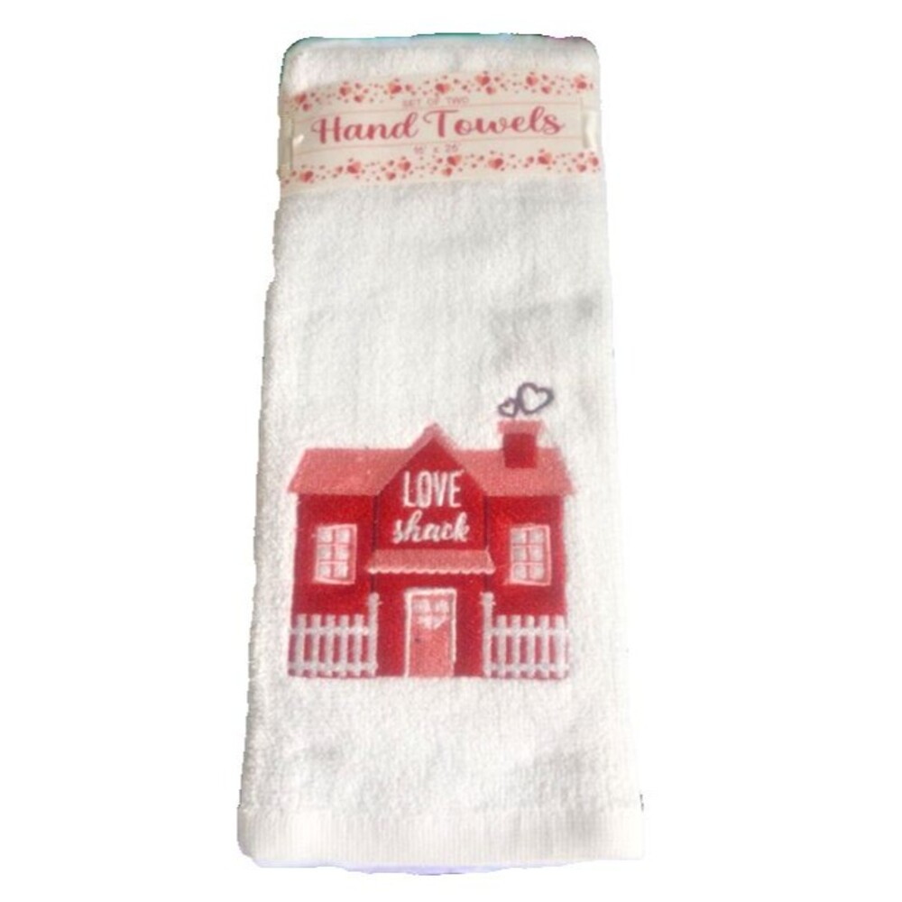 Valentines Day Hand Towels Set of 2 Love Shack Bathroom Embroidered Red White